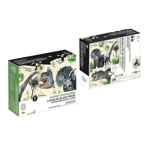 Caja de 3 puzzles y carteles de dinosaurios - Vilac
