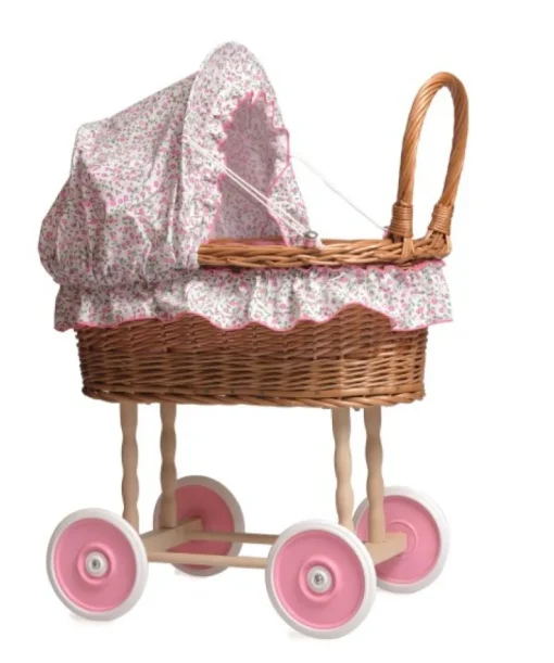 Cochecito de mimbre con decoración de flores - Egmont Toys