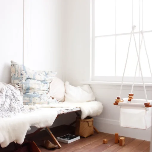 Columpio de madera y tela para bebés Blanco - Solvej Swings