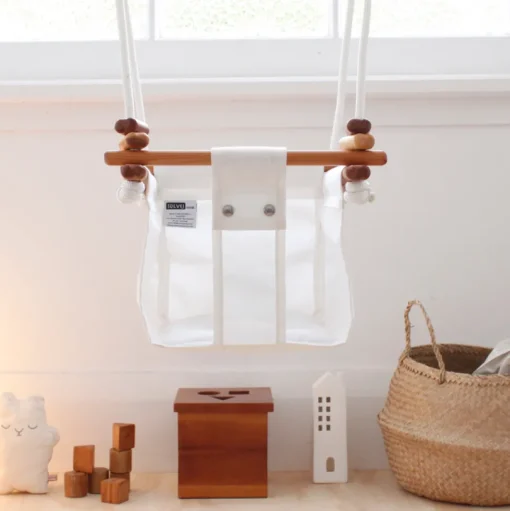 Columpio de madera y tela para bebés Blanco - Solvej Swings