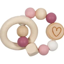 Sonajero de madera y silicona corazón rosa - Goki