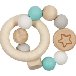 Sonajero de madera y silicona estrella turquesa - Goki